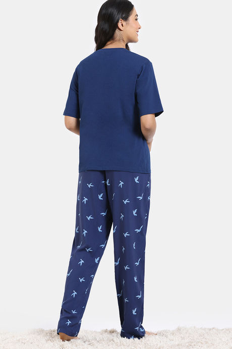 Zivame Avian Florals Woven Pyjama Set - Bellwether Blue — image 4